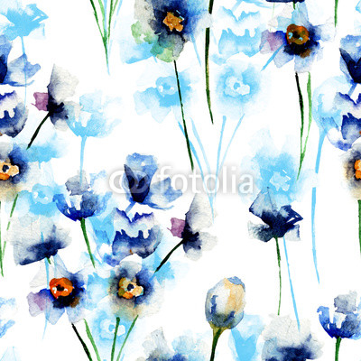 Seamless pattern with Blue wild flowers