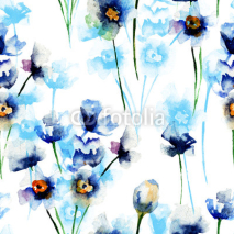 Obrazy i plakaty Seamless pattern with Blue wild flowers