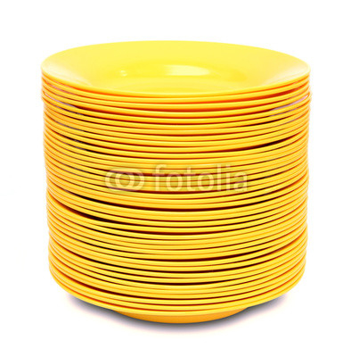 stack of yellow plate isolated on white background