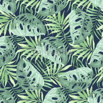 Obrazy i plakaty Tropical seamless pattern with leaves. Watercolor background with tropical leaves.