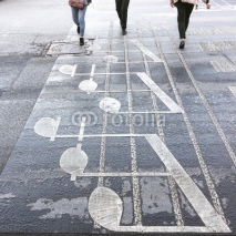 Fototapety A crosswalk painted as music notes in one of Tirana streets. 
