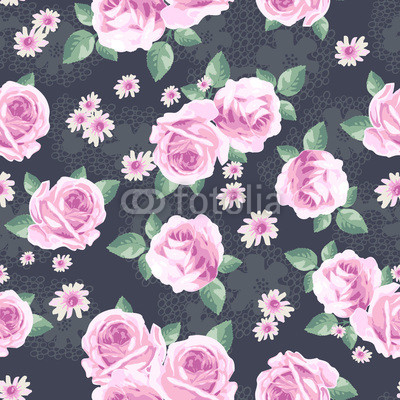 classical roses over lace seamless background