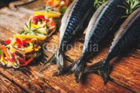 Naklejki Fish and raw vegetables
