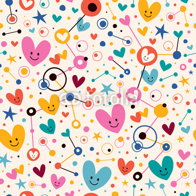 Hearts, dots and stars funky cartoon pattern