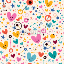 Fototapety Hearts, dots and stars funky cartoon pattern