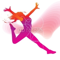 Naklejki The dancer. Colorful silhouette with lines and sprays on abstrac
