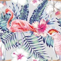 Fototapety orchid hibiscus flamingo parrot pattern light