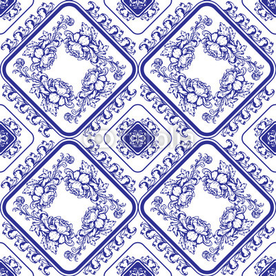Seamless blue floral pattern. Background in the style of Chinese