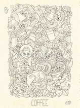 Naklejki Hand-Drawn Coffee  Doodle Vector Illustration. Design Template.