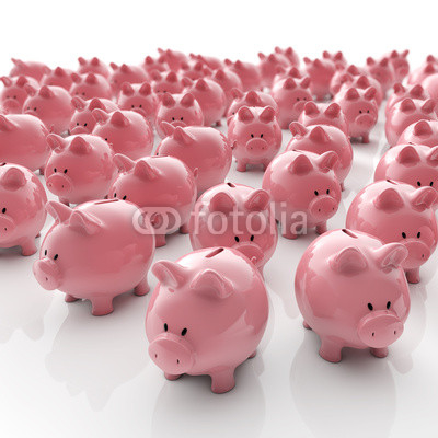 Sparschweine Gruppe - Geld sparen / 3D Illustration