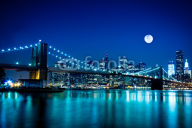 Naklejki Night Scene Brooklyn Bridge and New York City