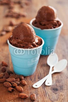 Homemade chocolate ice cream, selective focus