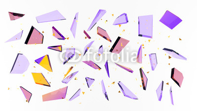 Abstract white background with isolated glass shards and glitter. 3d illustration, 3d ..rendering.