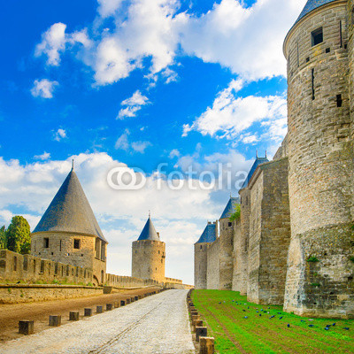Carcassonne Cite, fortified city on sunset. Unesco, France