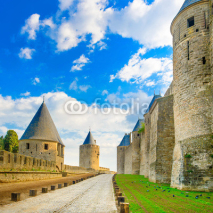 Naklejki Carcassonne Cite, fortified city on sunset. Unesco, France