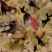 Obrazy i plakaty Deer and doe / Autumn seamless background