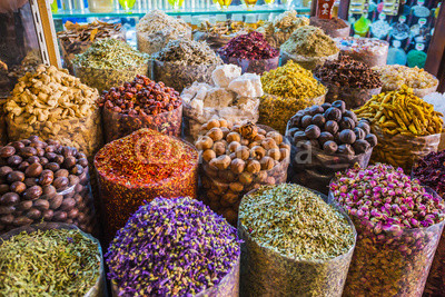 dried herbs flowers spices in the spice souq at Deira