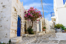 Street in the old town of Parikia, Paros island, Cyclades, Greece.