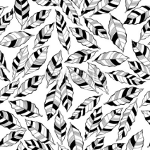 Naklejki Seamless monochrome pattern with striped abstract leaves.
