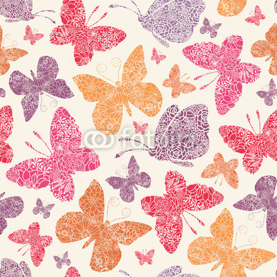 Vector floral butterflies seamless pattern background with hand
