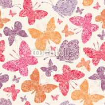 Fototapety Vector floral butterflies seamless pattern background with hand