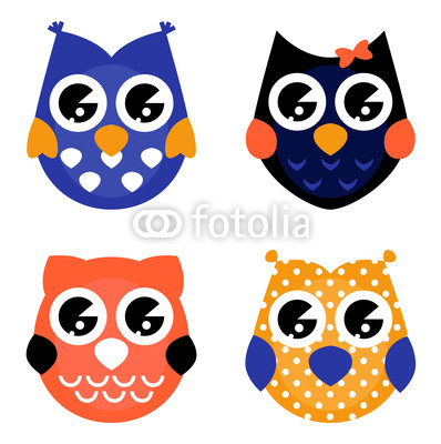 Cute Halloween owls collection isolated on white
