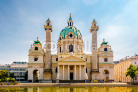 Beautiful view of famous Saint Charles's Church, Wiener Karlskirche at Karlsplatz at daylight, Vienna, Austria. Travel photo of Vienna.