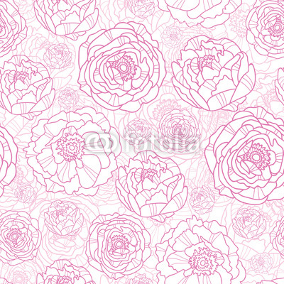 Vector pink line art flowers elegant seamless pattern background