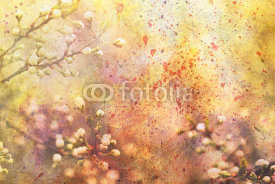 flowering branches and watercolor strokes
