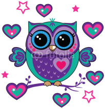 Fototapety cute owl with hearts