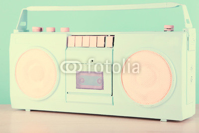 Colorful retro radio, on color background