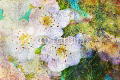 Spring white flowers and messy watercolor splatter