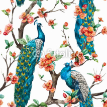 Naklejki Watercolor vector peacock pattern