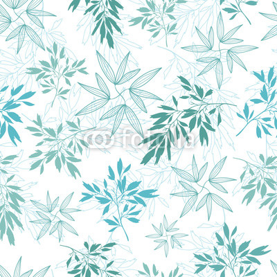 Vector teal tropical leaves summer seamless pattern with tropical green, blue plants and leaves on white background. Great for vacation themed fabric, wallpaper, packaging.