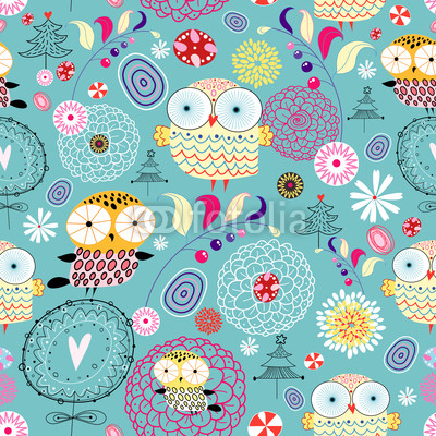 flower texture with owls