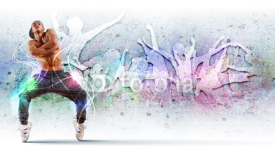 Fototapety young man dancing hip hop with color lines