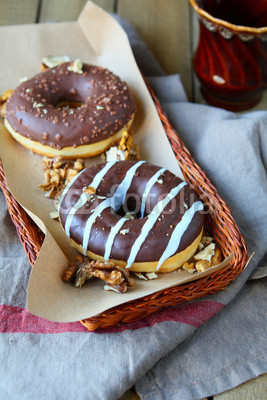 walnut donuts with chocolate frosting