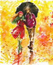 Naklejki Autumn walk-watercolors