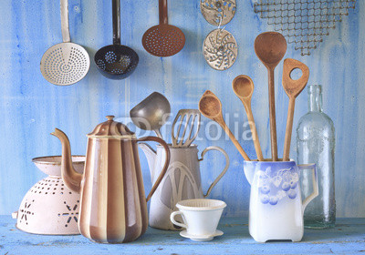 various vintage kitchen utensils, culinary, cooking  concept