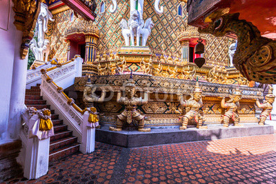 Maha Chedi of wat Bangreange is located on the hilltop The Buddha statue,Giant statue  and elephant sculpture .are surrounded by a round base. This temple is completely surrounded by mountains, trees.