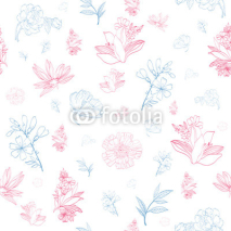 Fototapety Vector Pastel Pink Blue Japanese Asian Floral Seamless Pattern