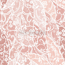 Fototapety Lace vector fabric seamless pattern with lines and flowers