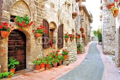 Picturesque lane with flowers in an Italian hill town