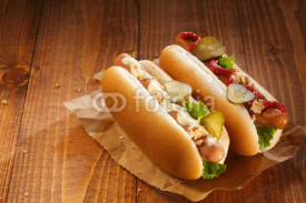 Fototapety Two hotdogs with copy space