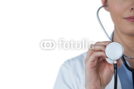 Obrazy i plakaty Close-up of female doctor holding stethoscope