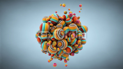 Abstract background with balls, 3D rendering, stretched pixels texture