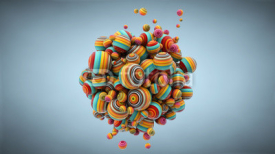 Fototapety Abstract background with balls, 3D rendering, stretched pixels texture