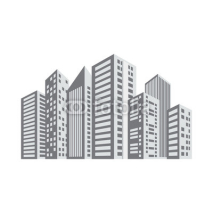 gray buildings and city scene line sticker, vector illustration
