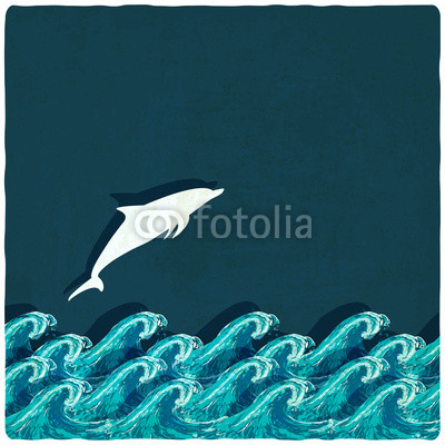 dolphin marine background - vector illustration