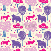 Naklejki Forest animals seamless pattern